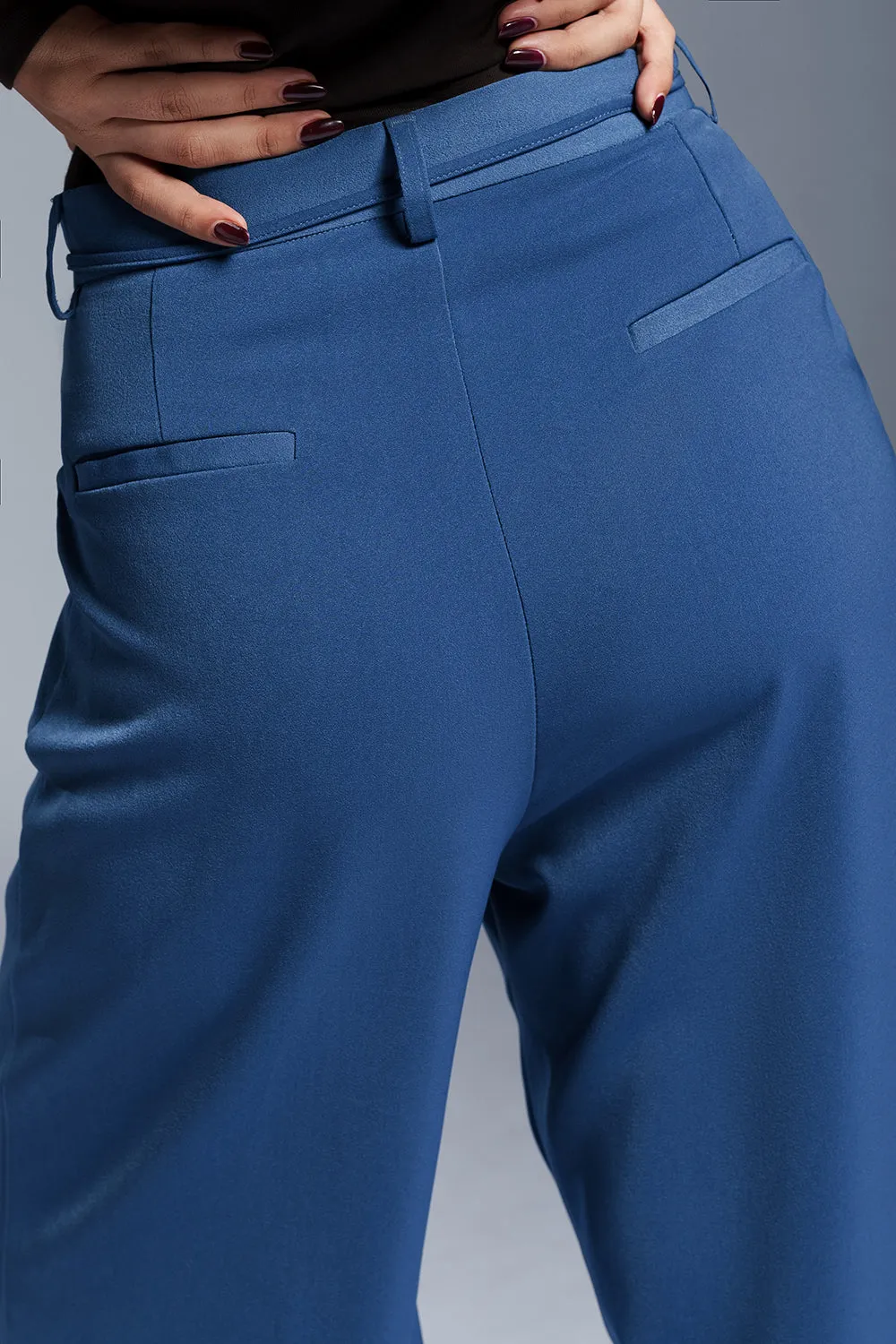 Dynamic Blue Pleated Waist Tie Korean Pants