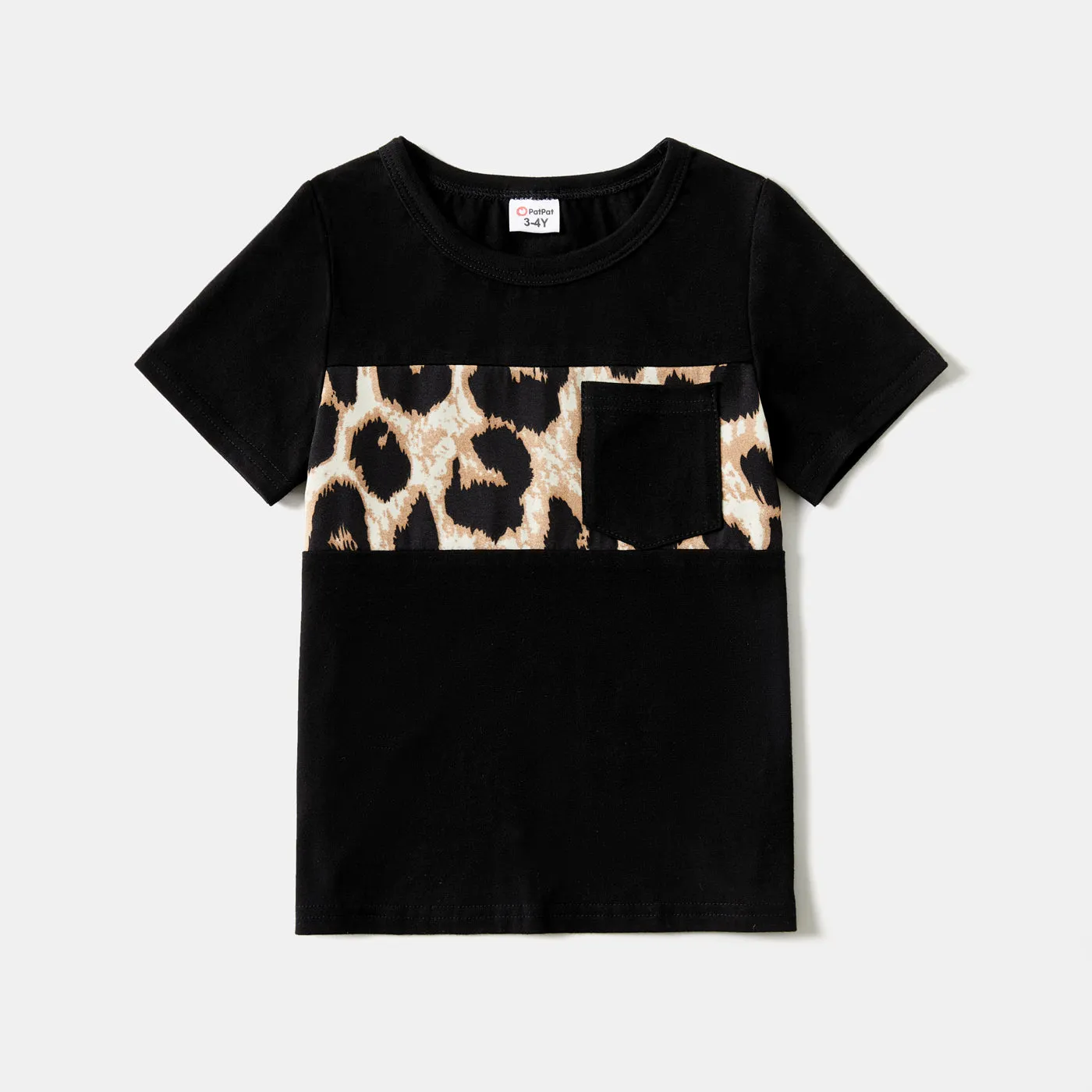 Family Matching 95% Cotton Short-sleeve T-shirts and Rib Knit Spliced Leopard Belted Cami Dresses Sets