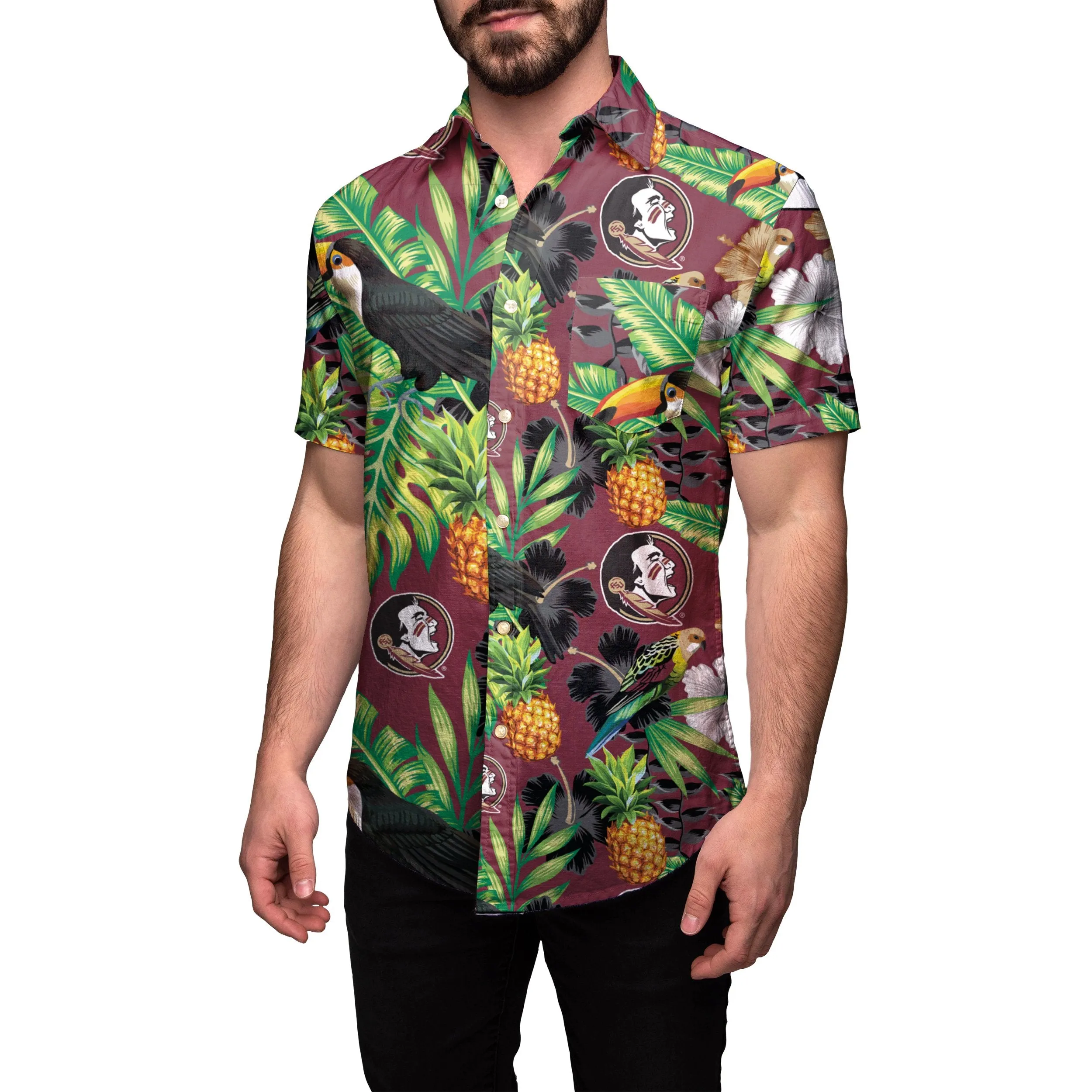 Florida State Seminoles NCAA Mens Floral Button Up Shirt