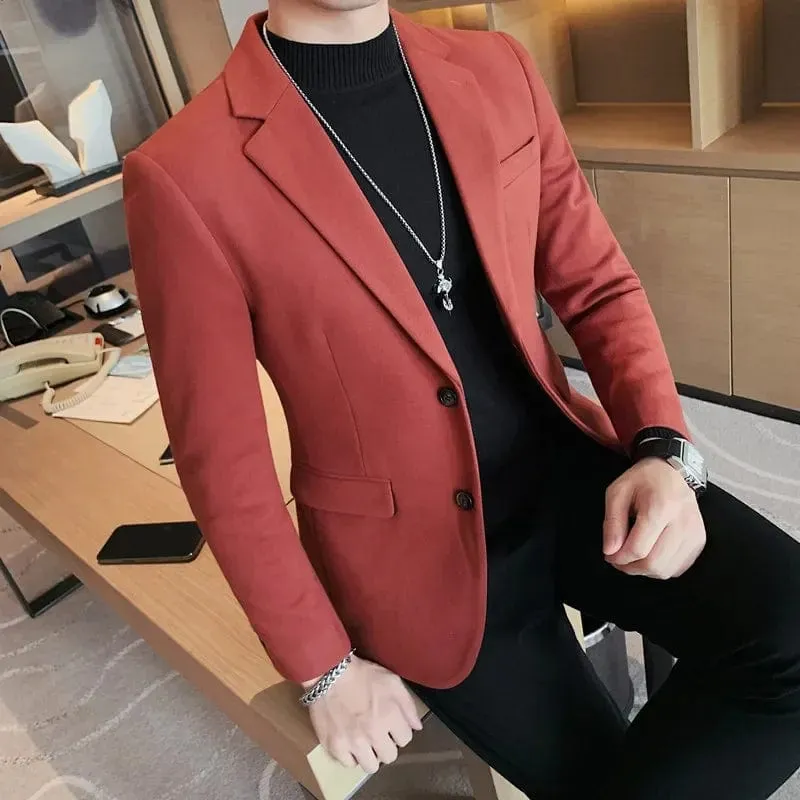 High-Quality Men's Casual Blazer: Slim Fit Fashion Business Suit for Office Dressing in Solid Colors