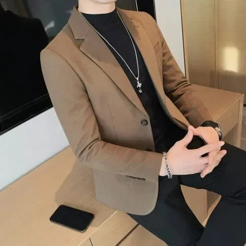 High-Quality Men's Casual Blazer: Slim Fit Fashion Business Suit for Office Dressing in Solid Colors