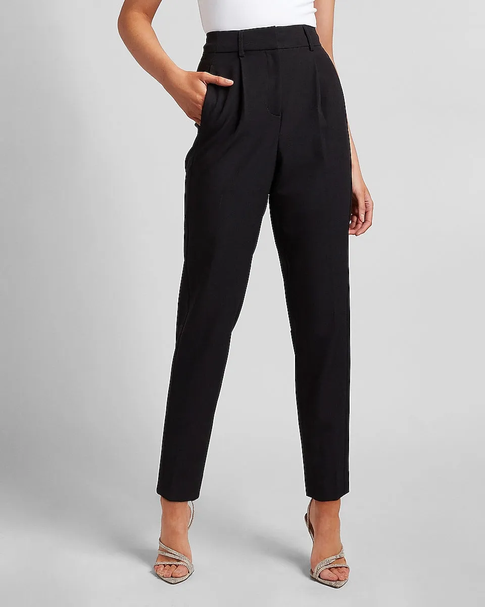 High Waisted Pleated Ankle Pant in Pitch Black