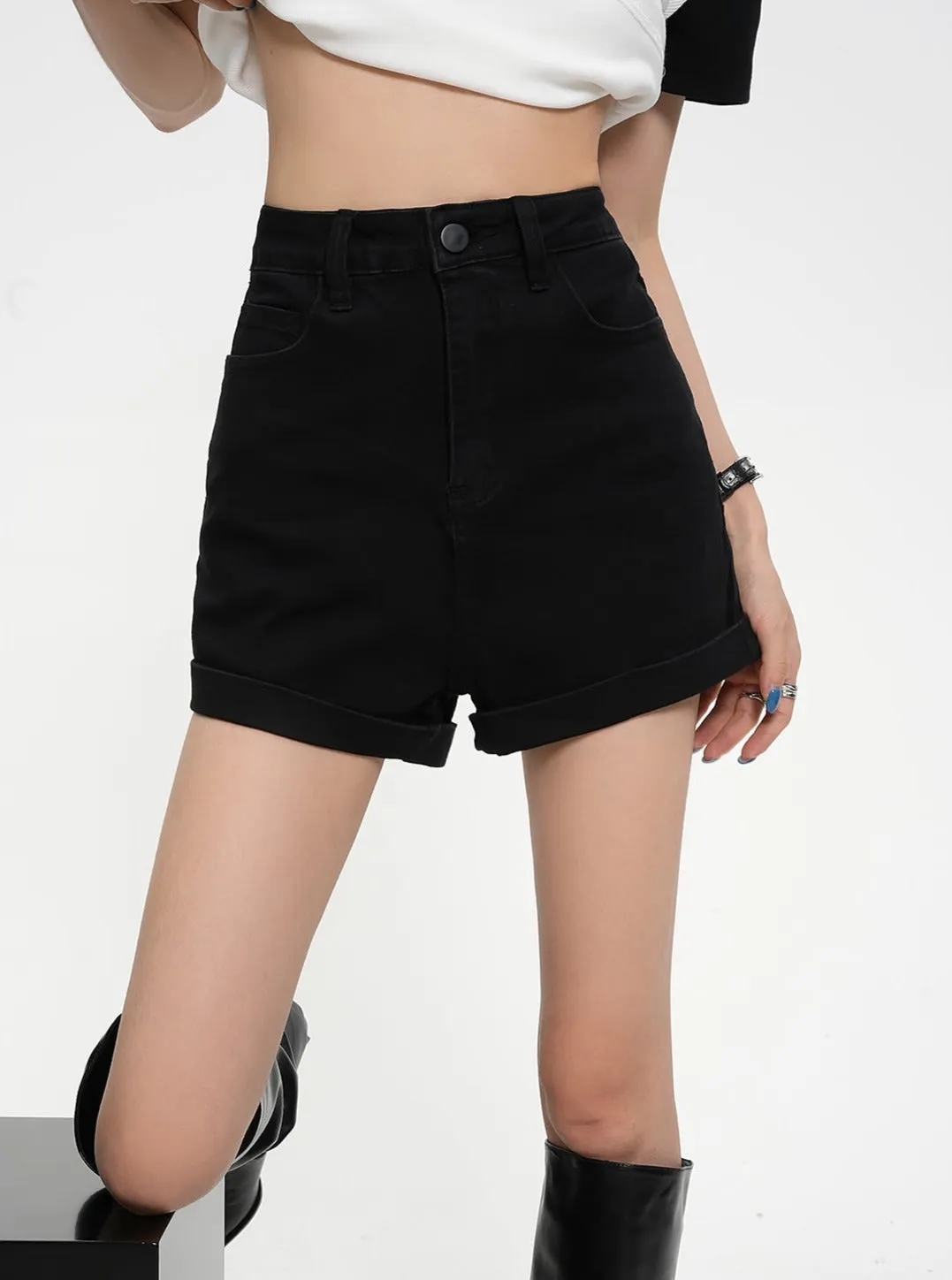 High-Waisted Tailored Shorts - Elegant Black Mini Dress Shorts