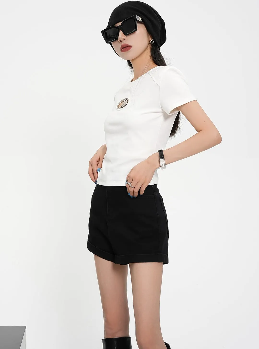 High-Waisted Tailored Shorts - Elegant Black Mini Dress Shorts