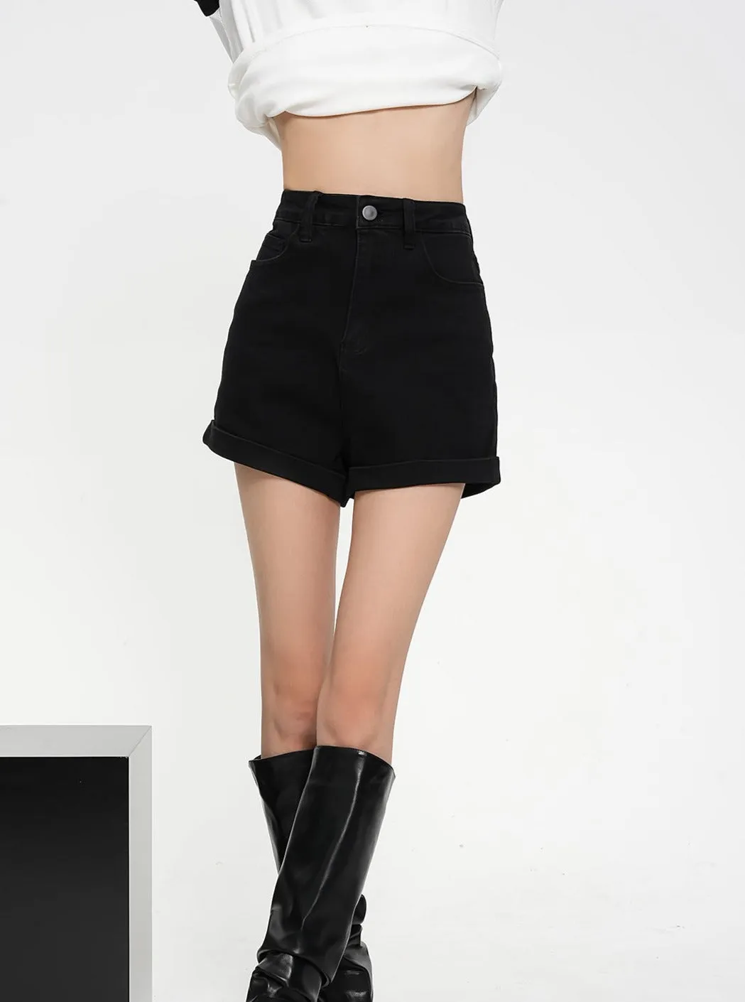 High-Waisted Tailored Shorts - Elegant Black Mini Dress Shorts