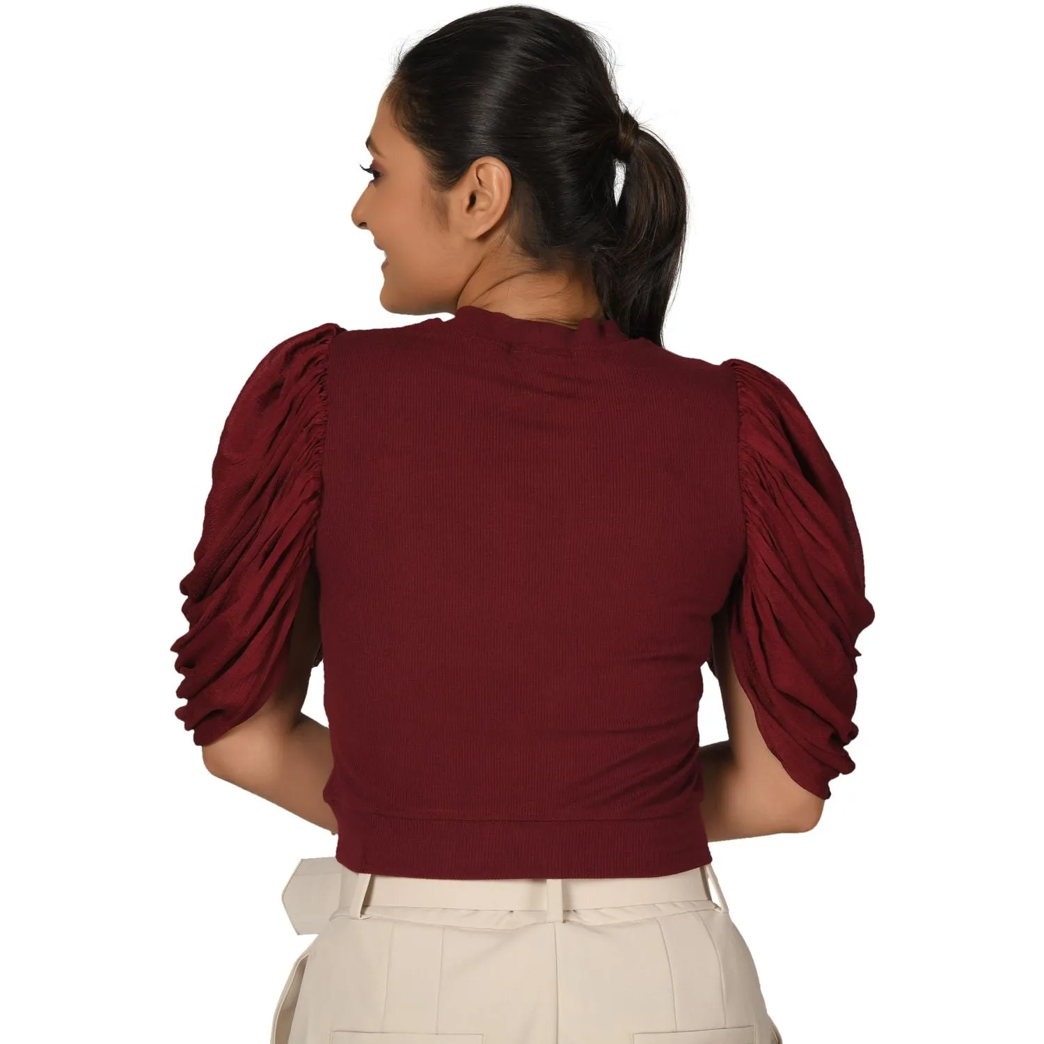 Hosiery Blouses - Mesh Pleated Sleeves