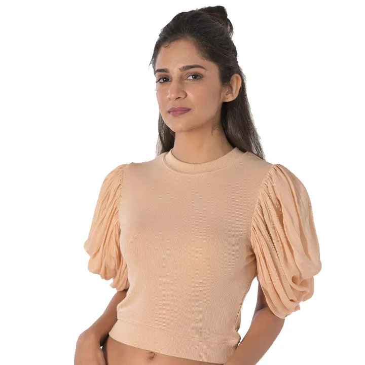 Hosiery Blouses - Mesh Pleated Sleeves