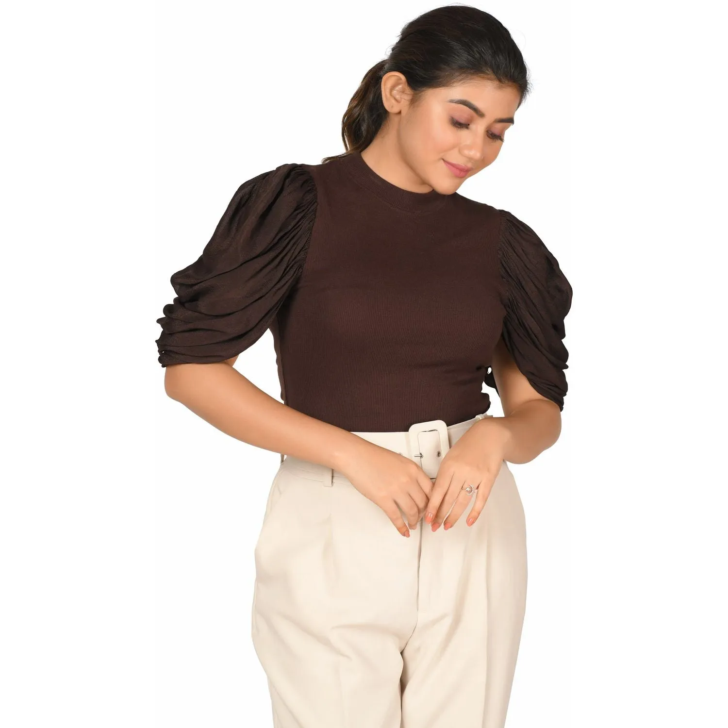 Hosiery Blouses - Mesh Pleated Sleeves