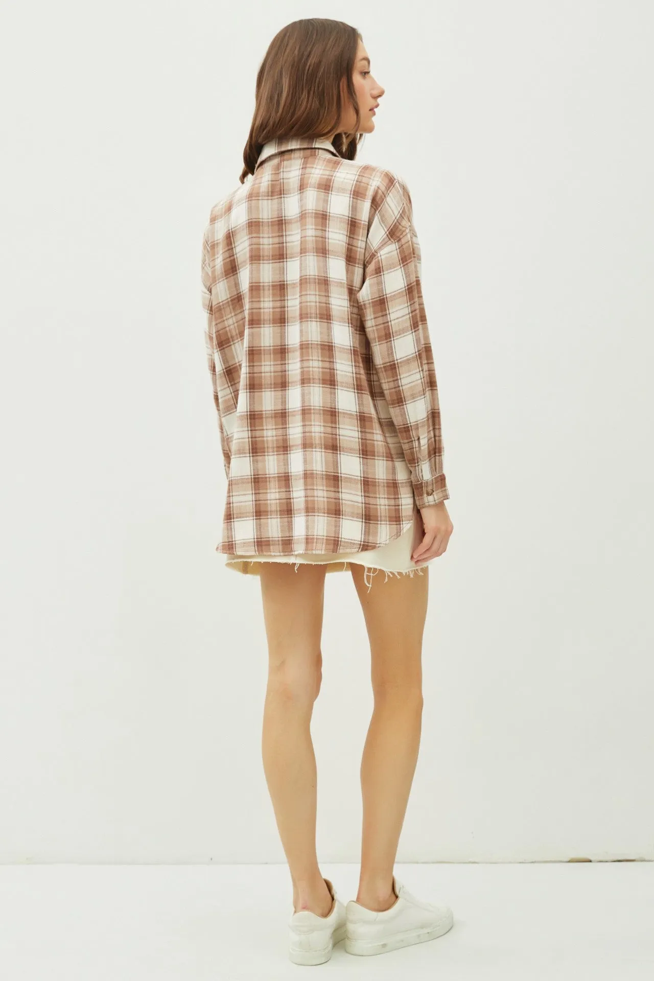 Juliette Oversize Flannel Long Sleeve Top Mocha