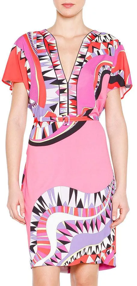 Kaleidoscope-Print Belted Dress