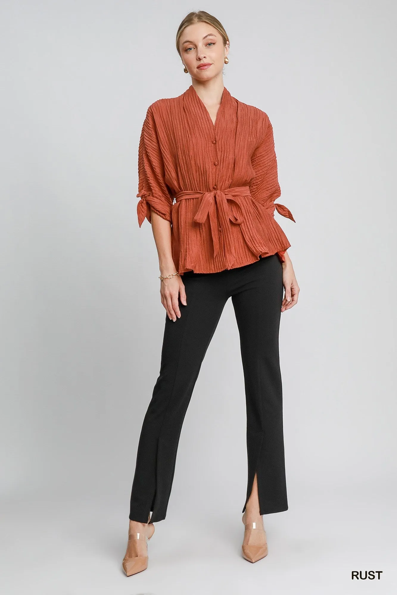 Kelsey Pleated Top - Rust