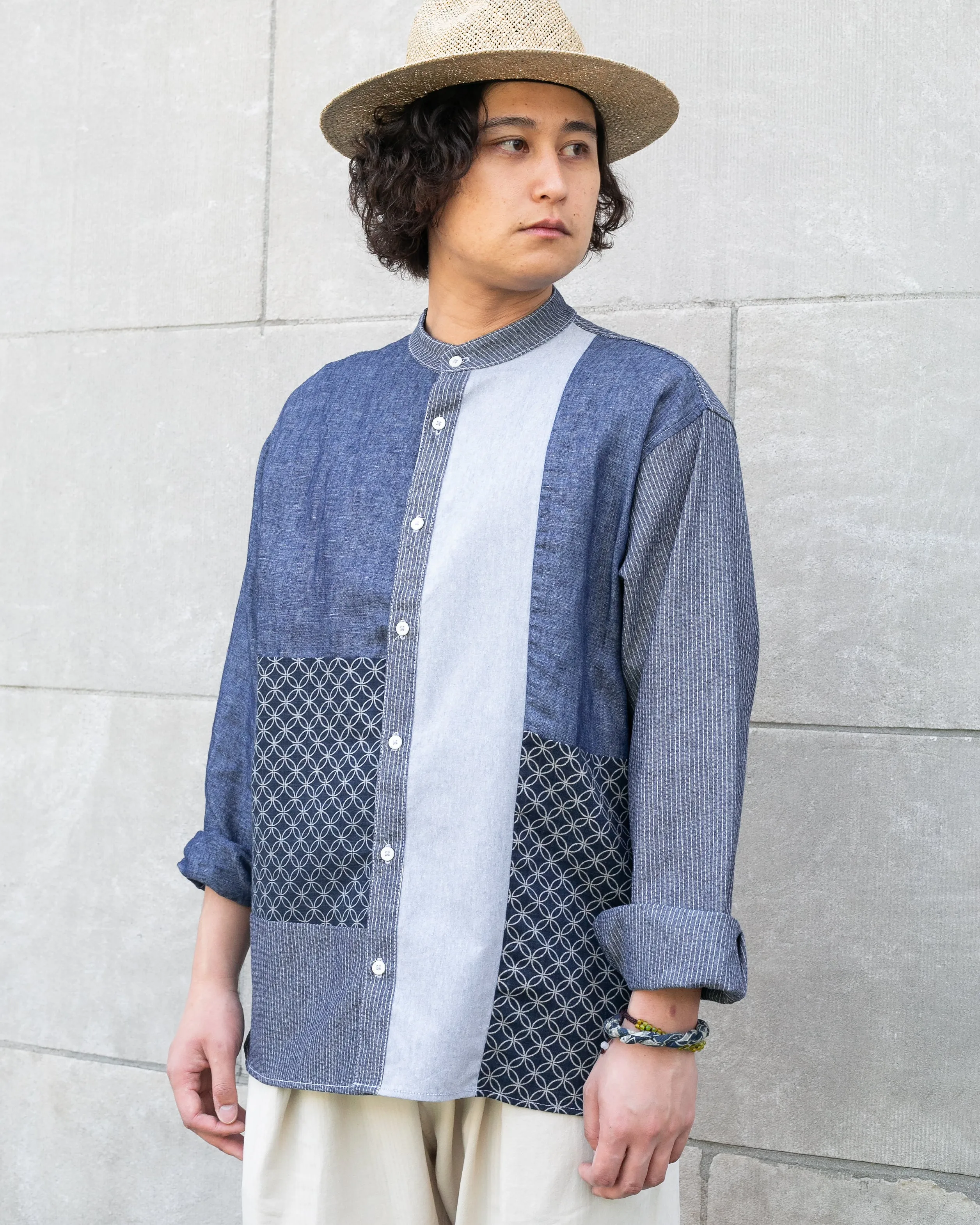 Kiriko Original Shirt, Long Sleeve Button-Up, Patched Mandarin Collar, Shippou