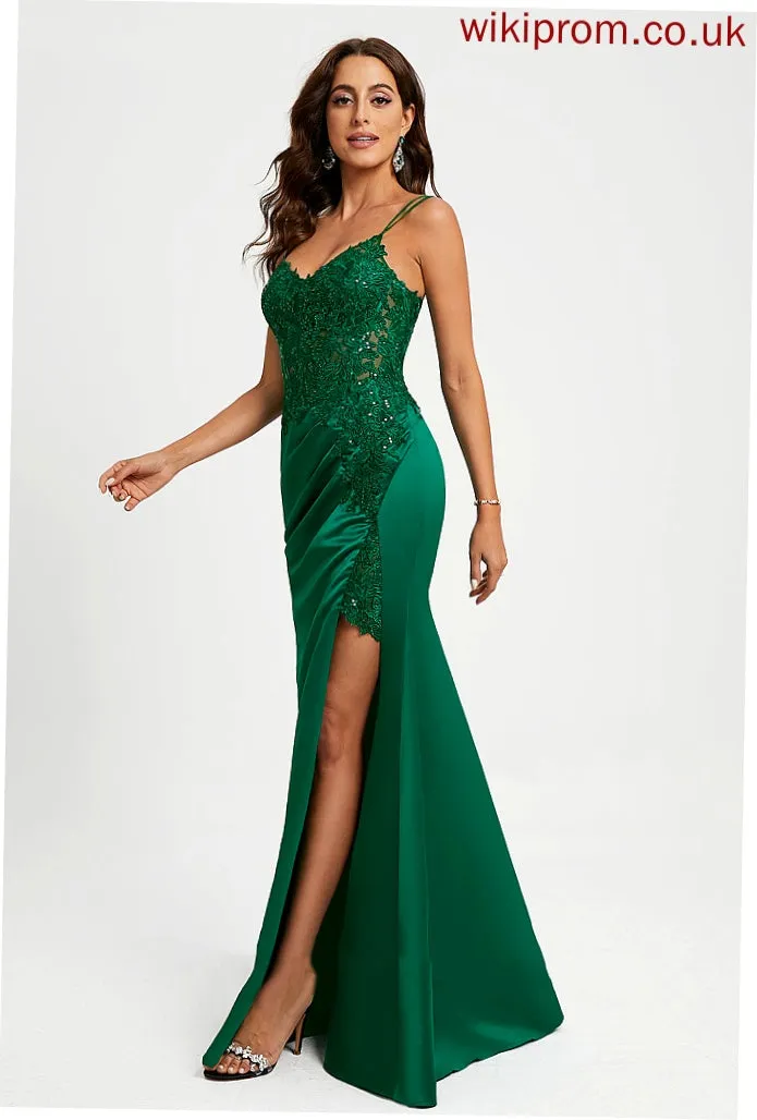 Lace Prom Dresses V-neck Heidi Floor-Length With Sequins Sheath/Column Satin