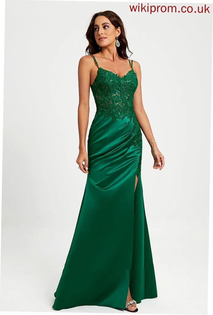 Lace Prom Dresses V-neck Heidi Floor-Length With Sequins Sheath/Column Satin