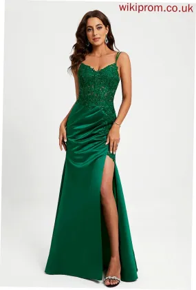 Lace Prom Dresses V-neck Heidi Floor-Length With Sequins Sheath/Column Satin