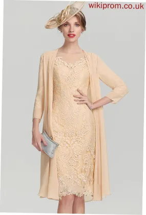 Lace Scoop Rose Bride Mother the Dress Knee-Length Neck Sequins Beading Sheath/Column of With Mother of the Bride Dresses