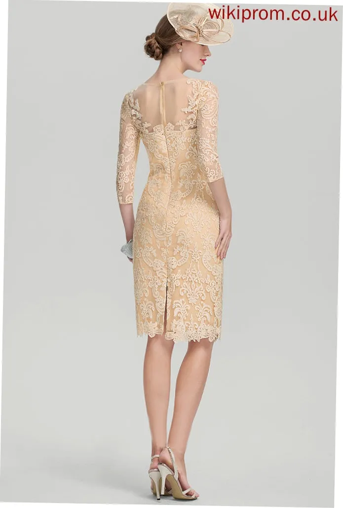 Lace Scoop Rose Bride Mother the Dress Knee-Length Neck Sequins Beading Sheath/Column of With Mother of the Bride Dresses