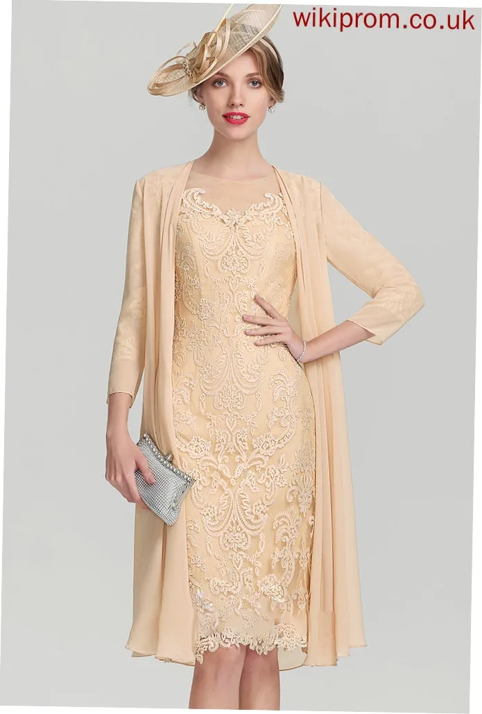 Lace Scoop Rose Bride Mother the Dress Knee-Length Neck Sequins Beading Sheath/Column of With Mother of the Bride Dresses