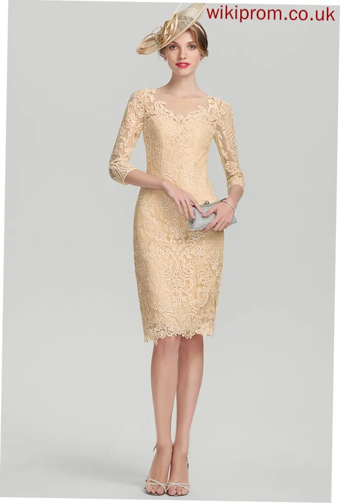 Lace Scoop Rose Bride Mother the Dress Knee-Length Neck Sequins Beading Sheath/Column of With Mother of the Bride Dresses