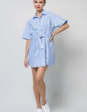 Light Blue Belted Mini Shirt Dress