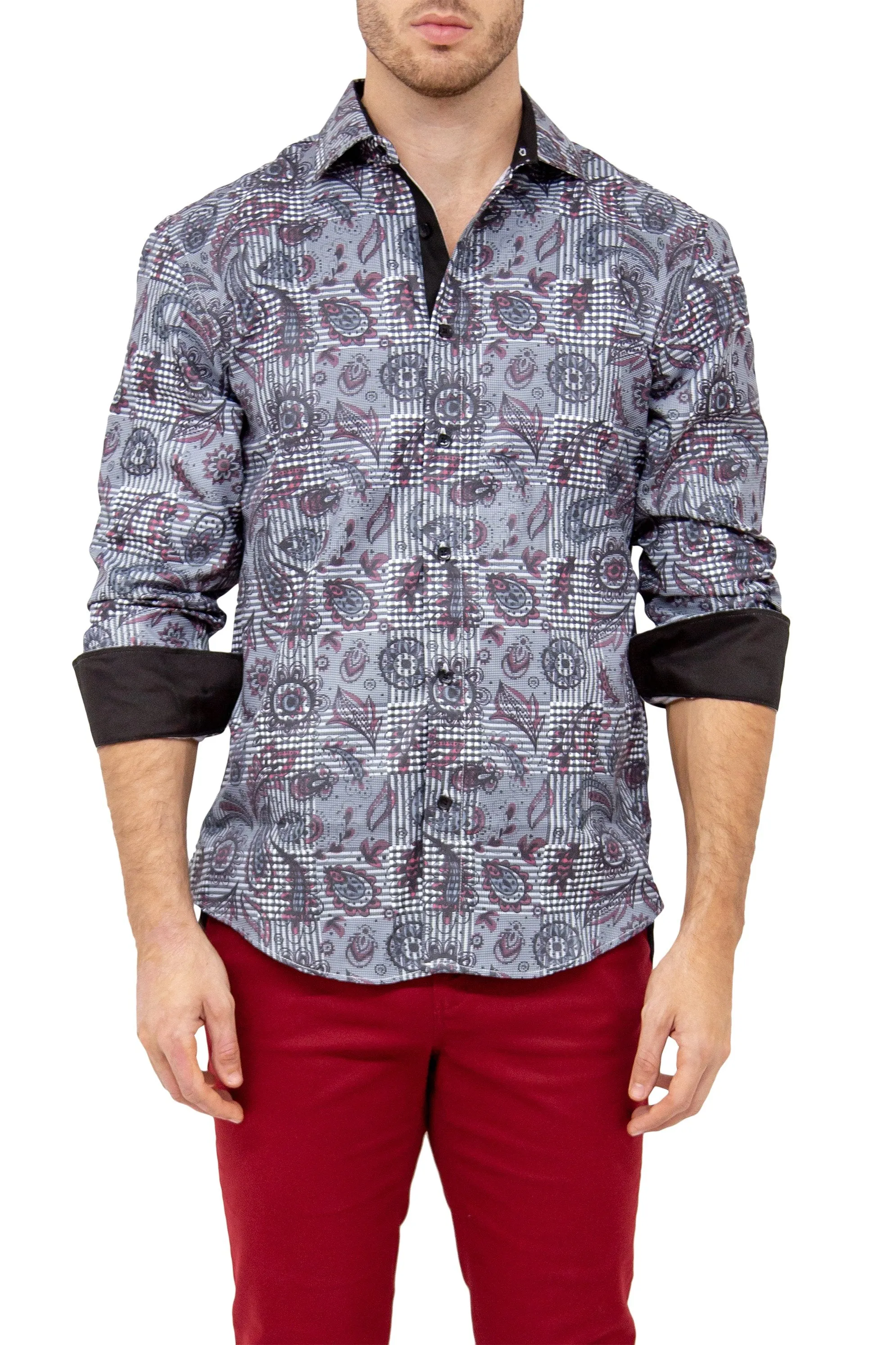 Men's Abstract Paisley Long Sleeve Button Up