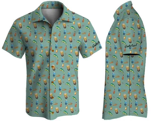 Men's Dri Fit Button Up Teal Sunday Funday