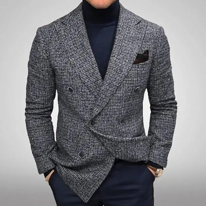 Men's Luxurious Double-Breasted Textured Peak Lapel Blazer | Ideal for All Seasons