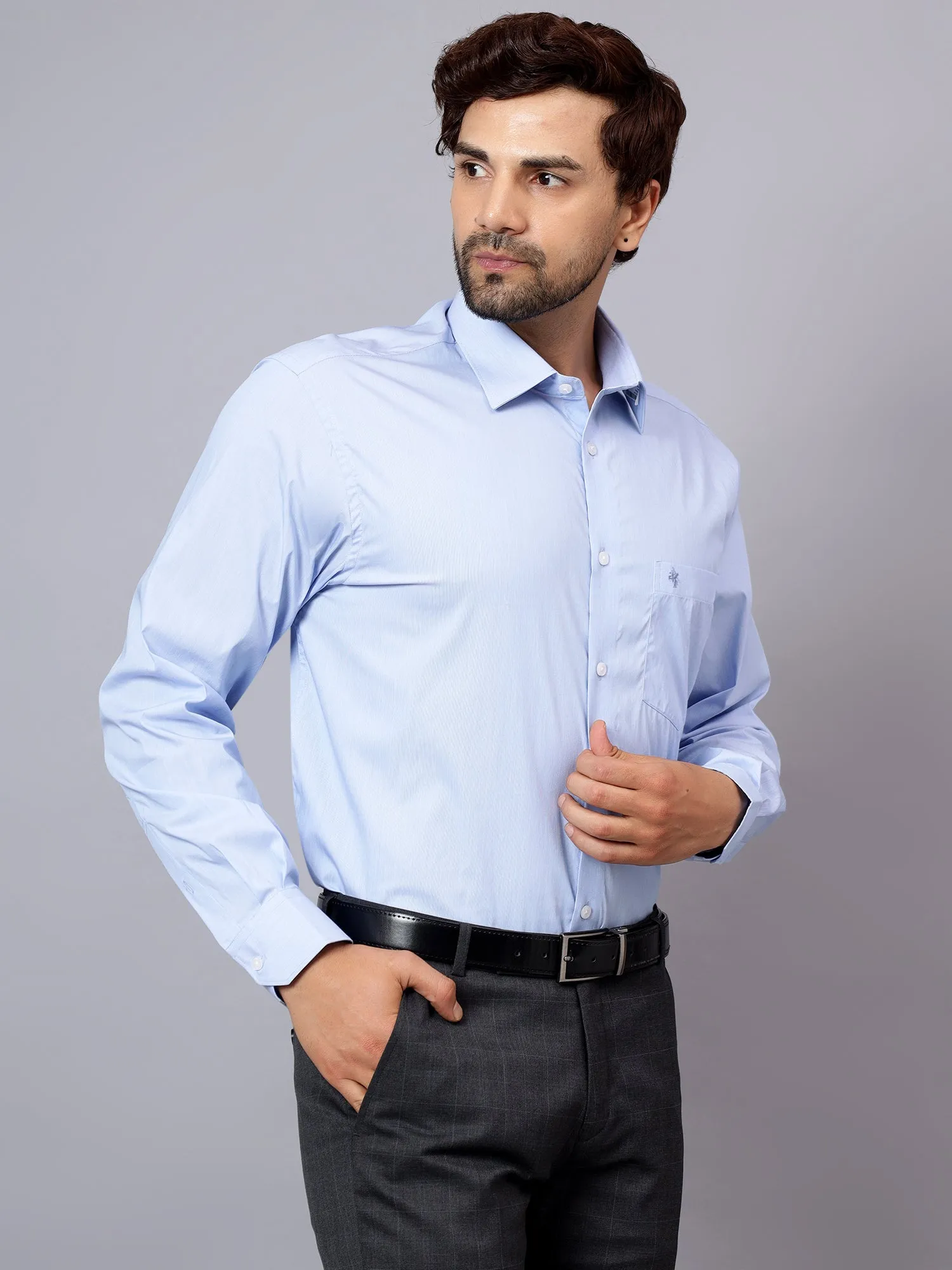 Men's Sky Blue Formal Pin Stripe Full Sleeve Shirt