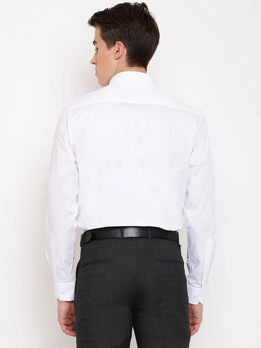 Men's White Formal Plain Stretch Full Sleeve Shirt