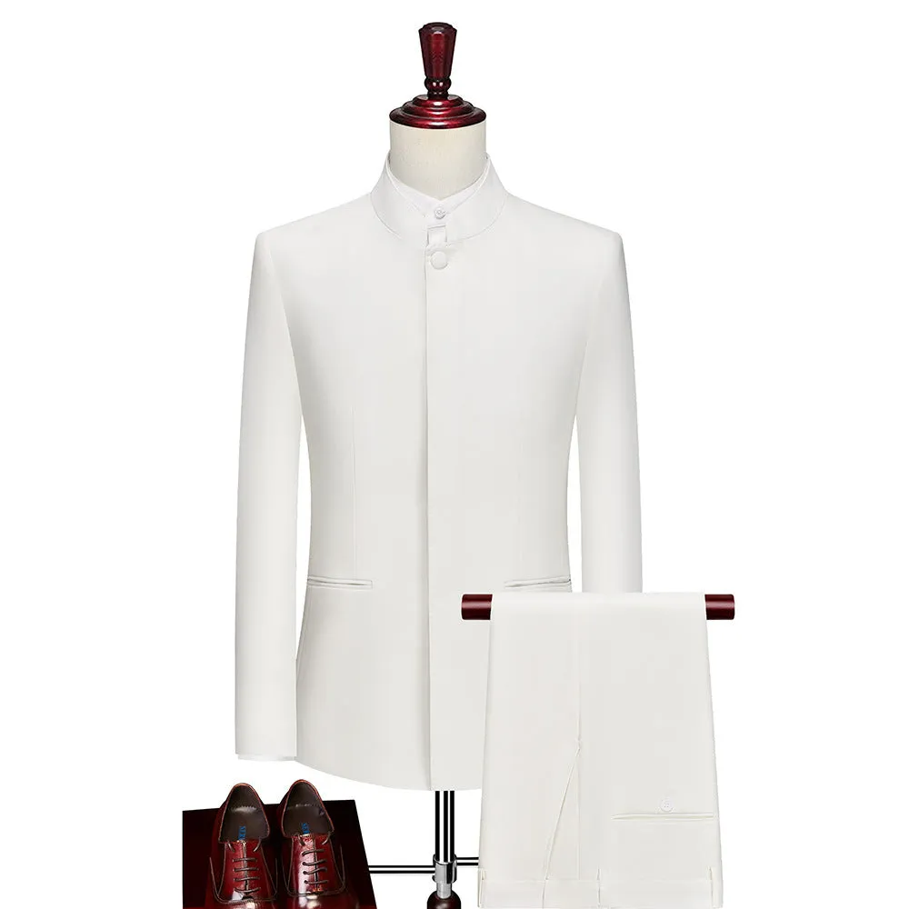 Men's White Zhongshan Suit Set