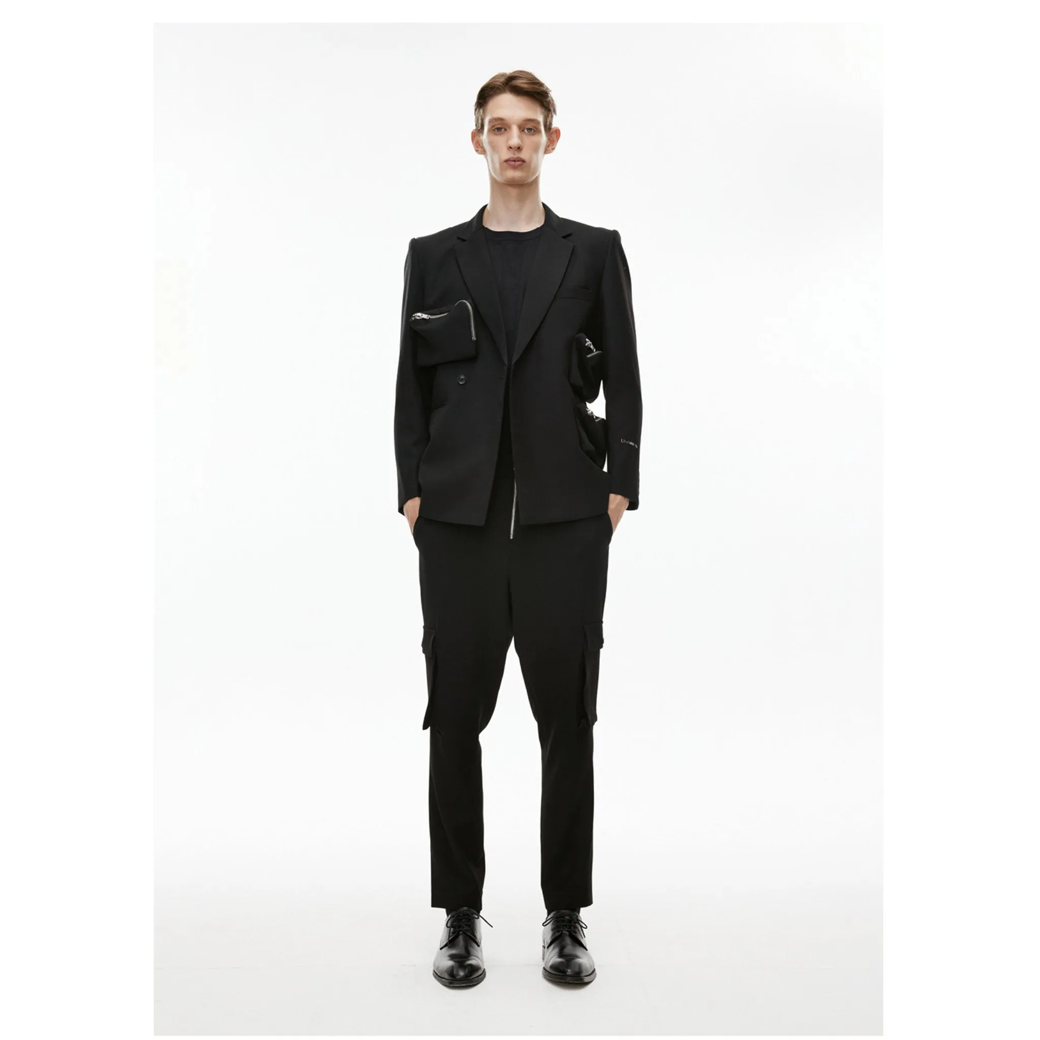 Military Multi-Pocket Double Breasted Suit Black