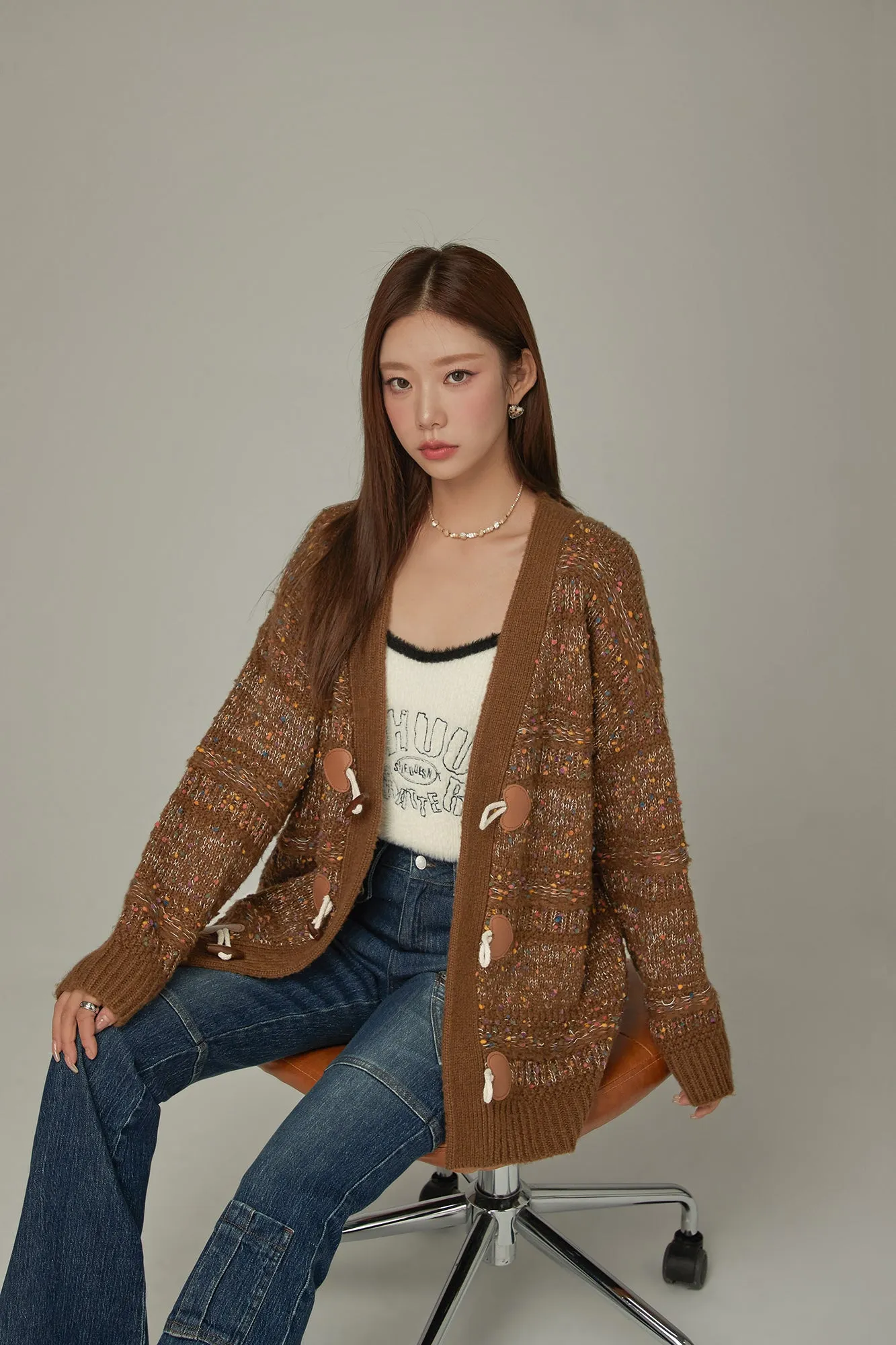 Multi Color Knit Heart Cardigan