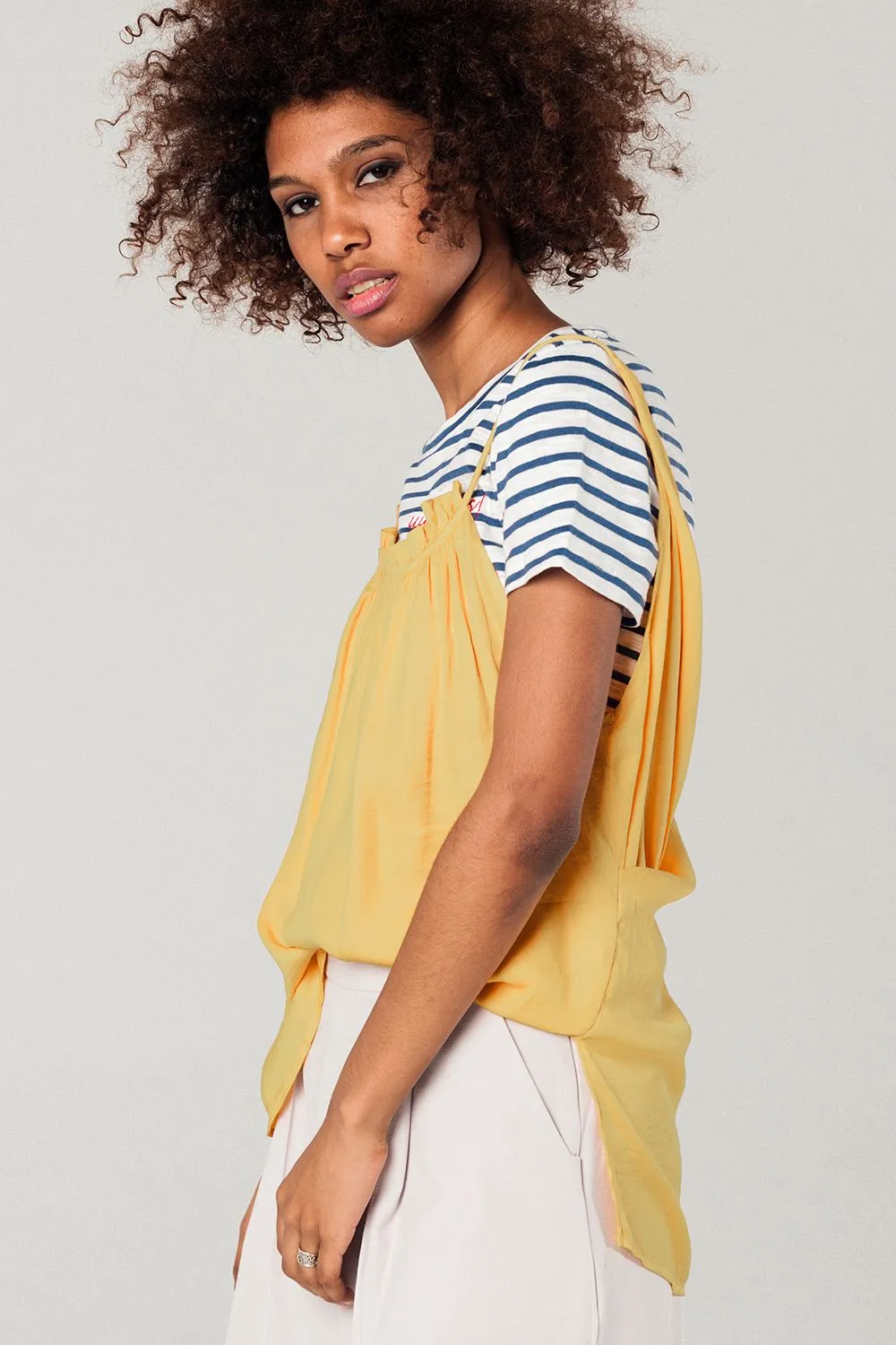 Mustard top with open back detail