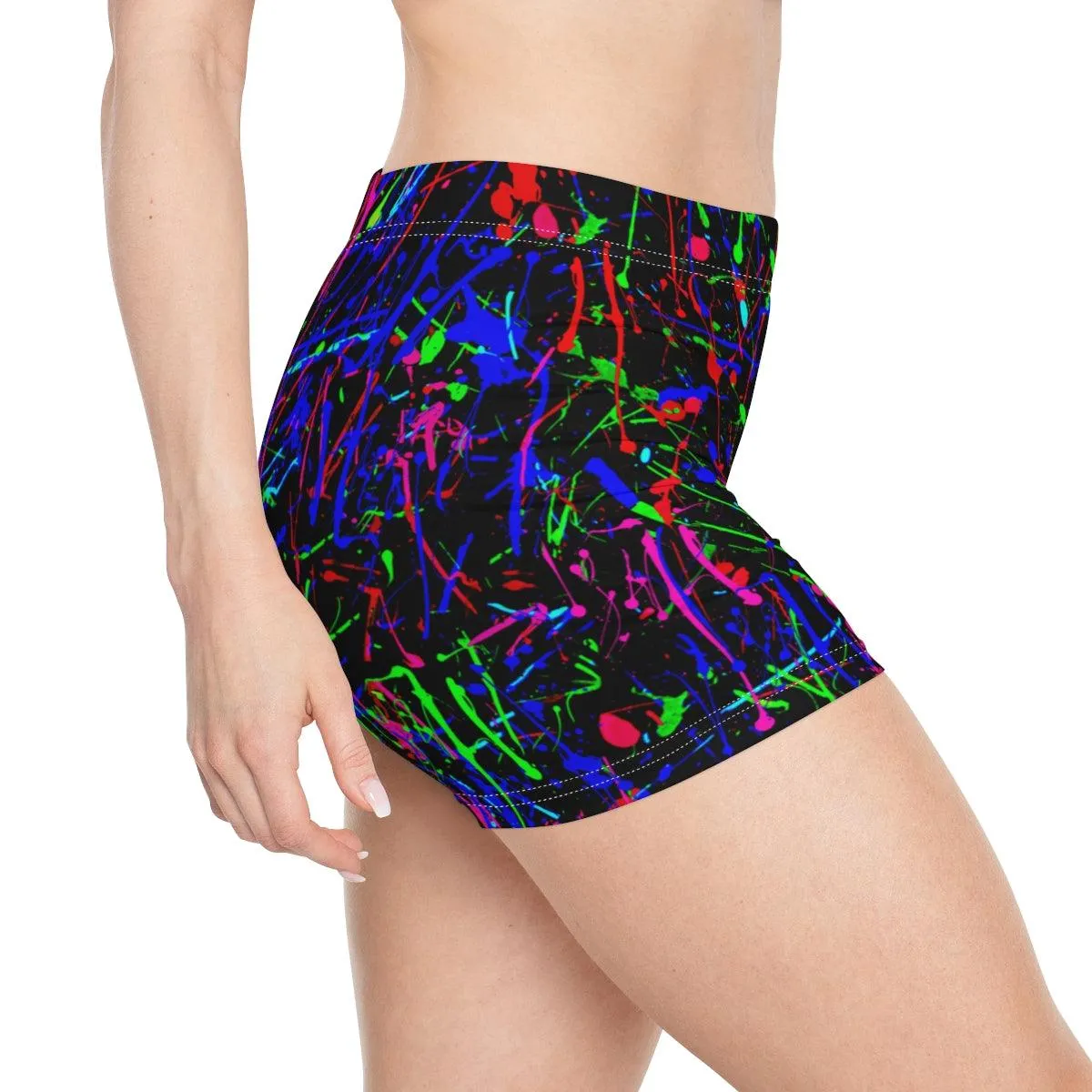 Neon Paint Splatter High Waisted Shorts