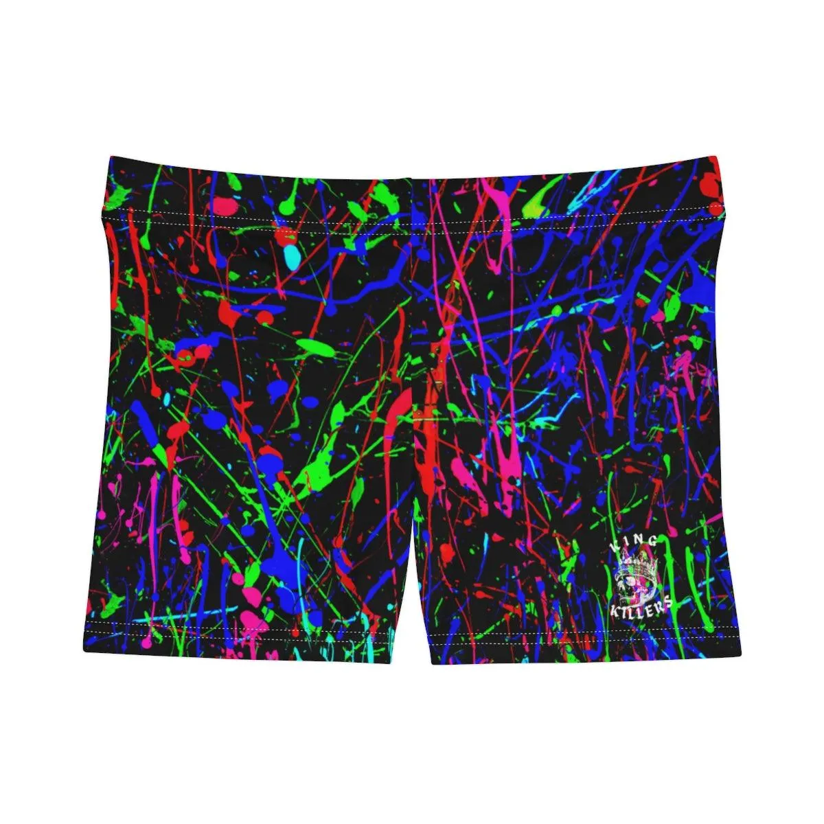 Neon Paint Splatter High Waisted Shorts