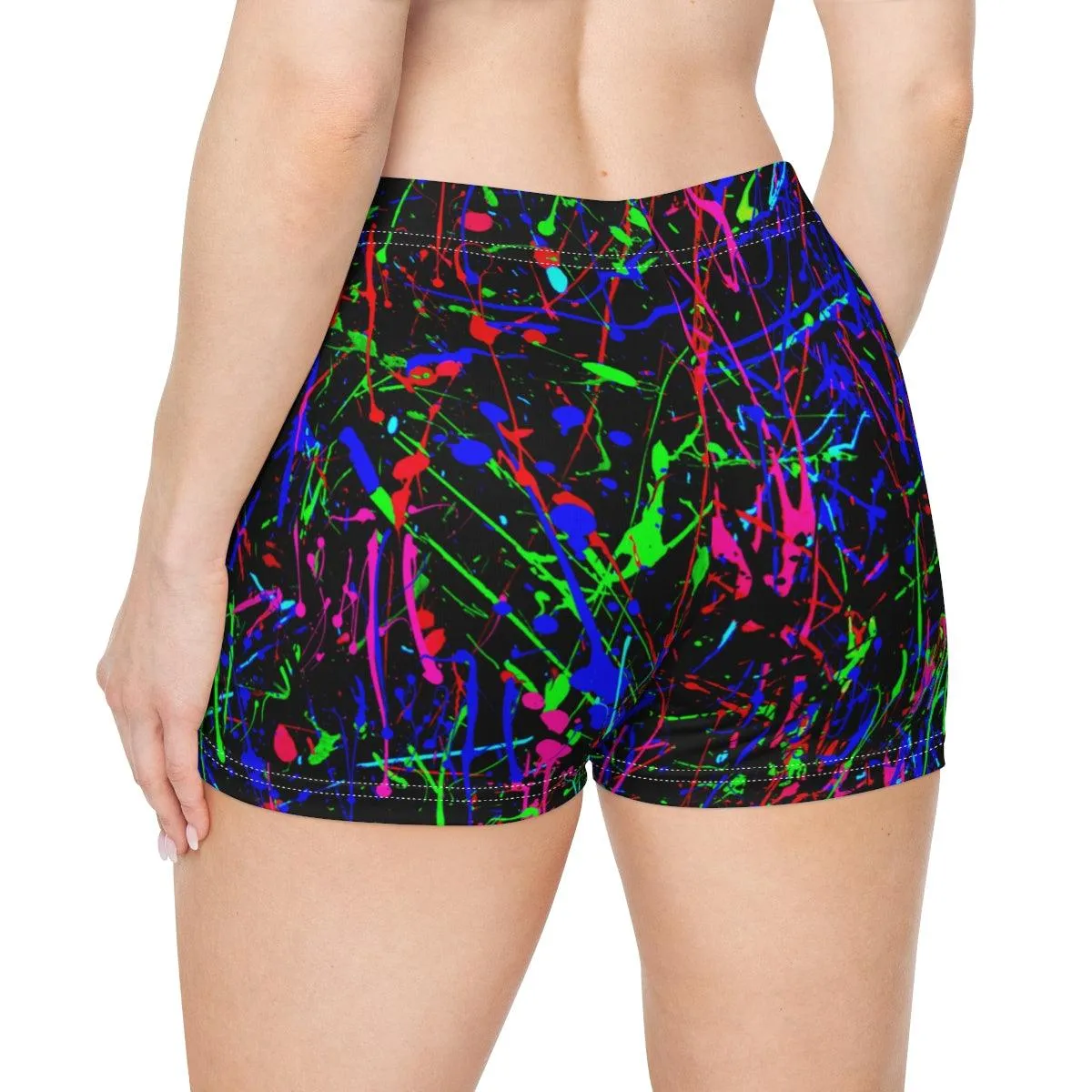 Neon Paint Splatter High Waisted Shorts