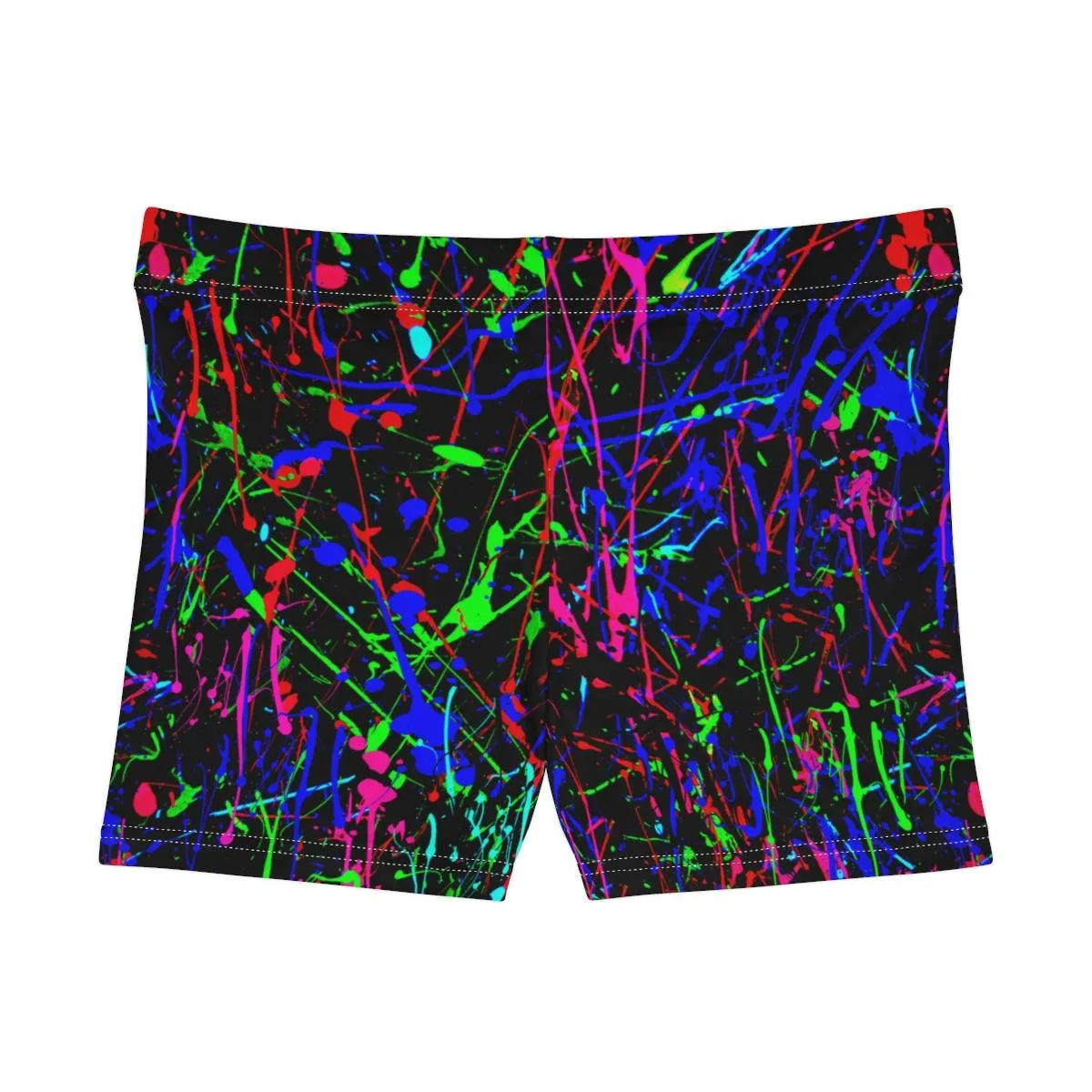 Neon Paint Splatter High Waisted Shorts