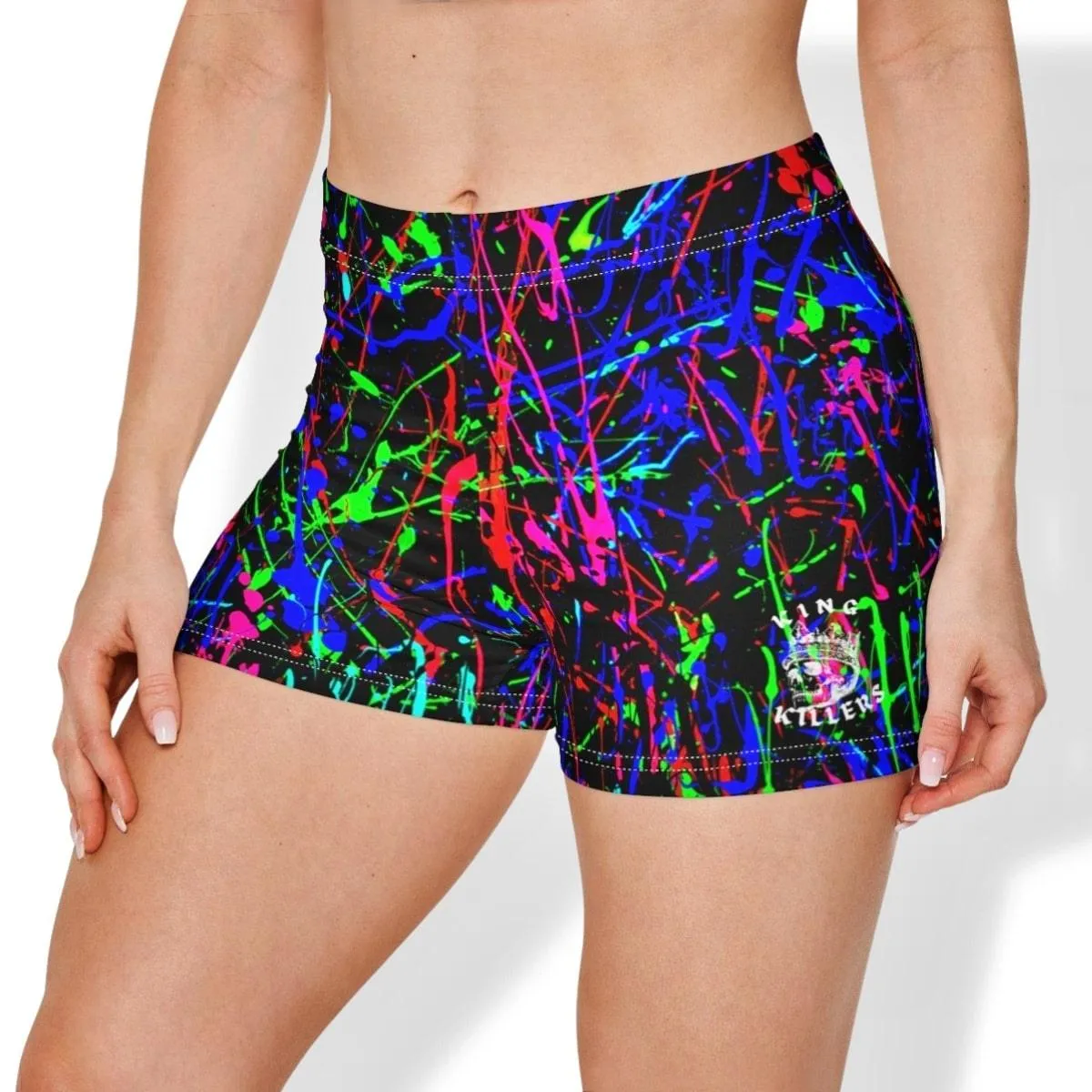 Neon Paint Splatter High Waisted Shorts