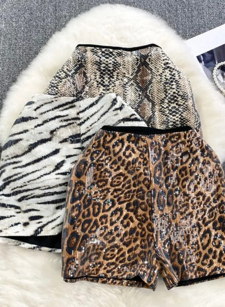 NEW!! High Waisted Leopard Sequin Shorts