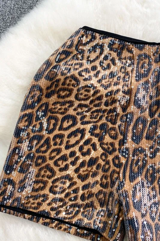 NEW!! High Waisted Leopard Sequin Shorts