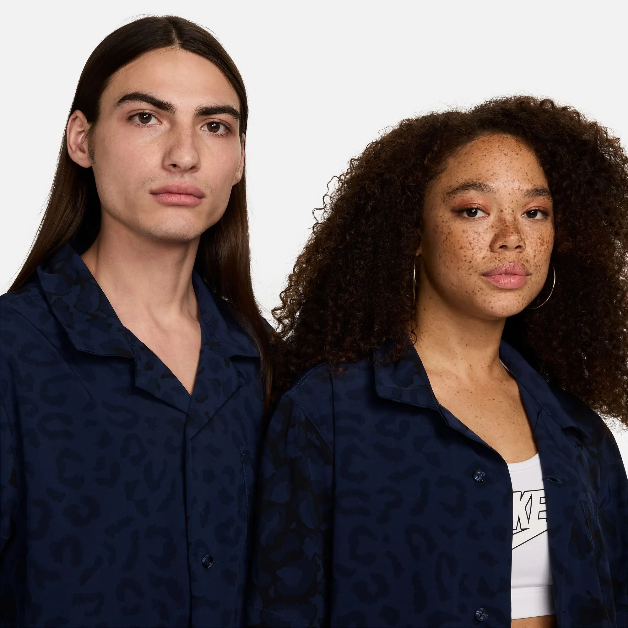 Nike SB Print Bowler Button-Up Skate Shirt (Midnight Navy)