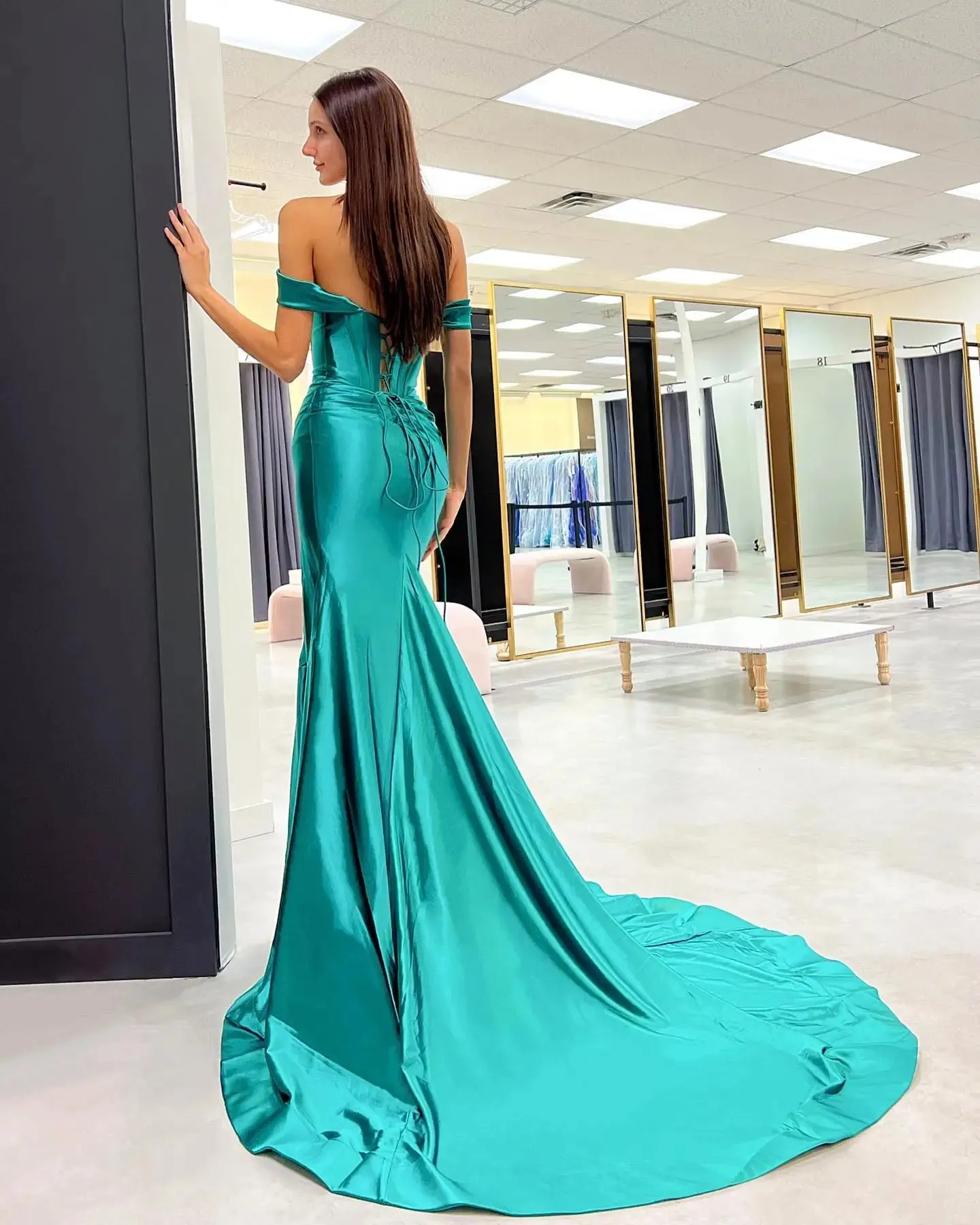 Off the Shoulder Royal Blue Prom Dress with Train