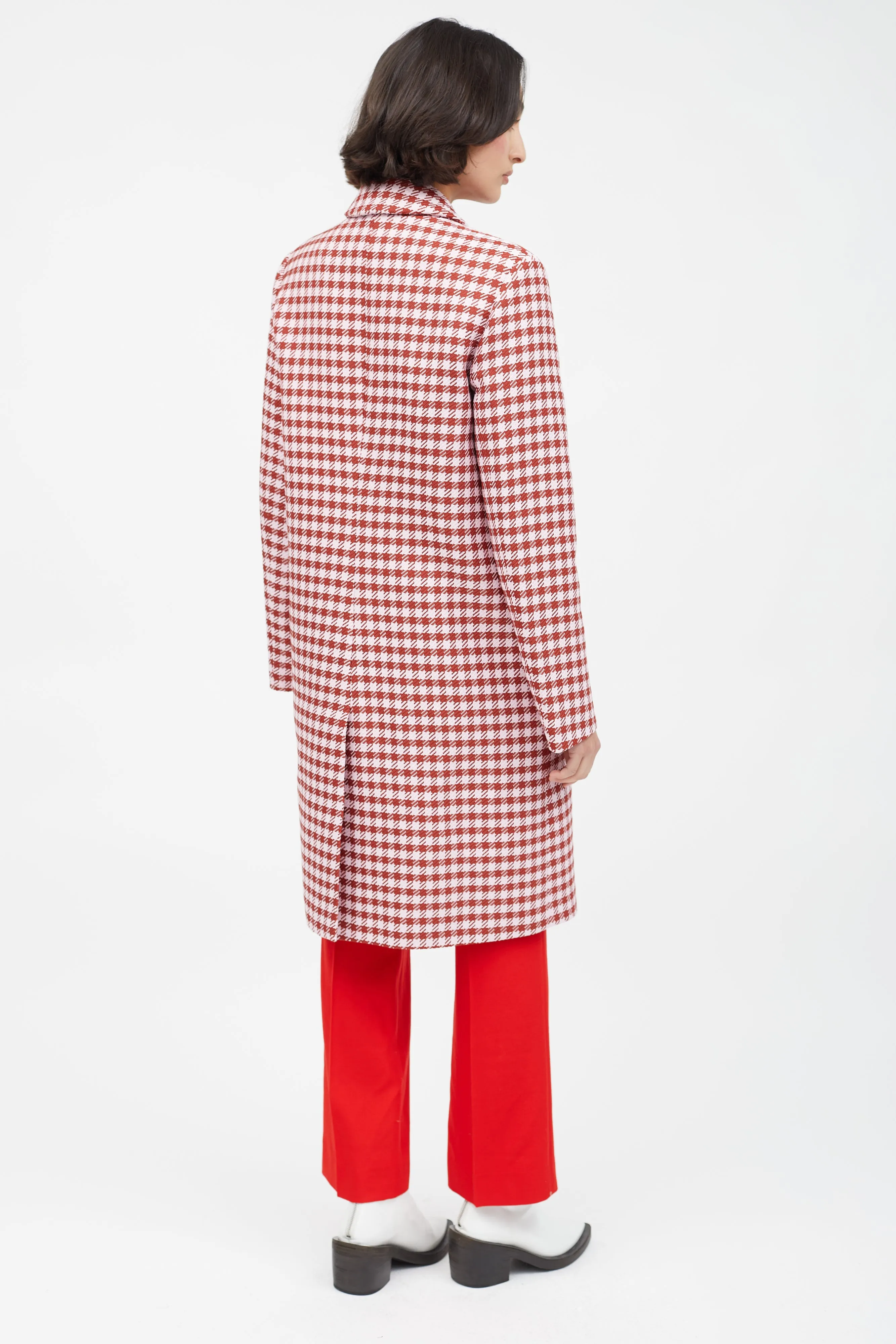 Pink & Red Houndstooth Double Breasted Coat