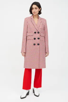 Pink & Red Houndstooth Double Breasted Coat