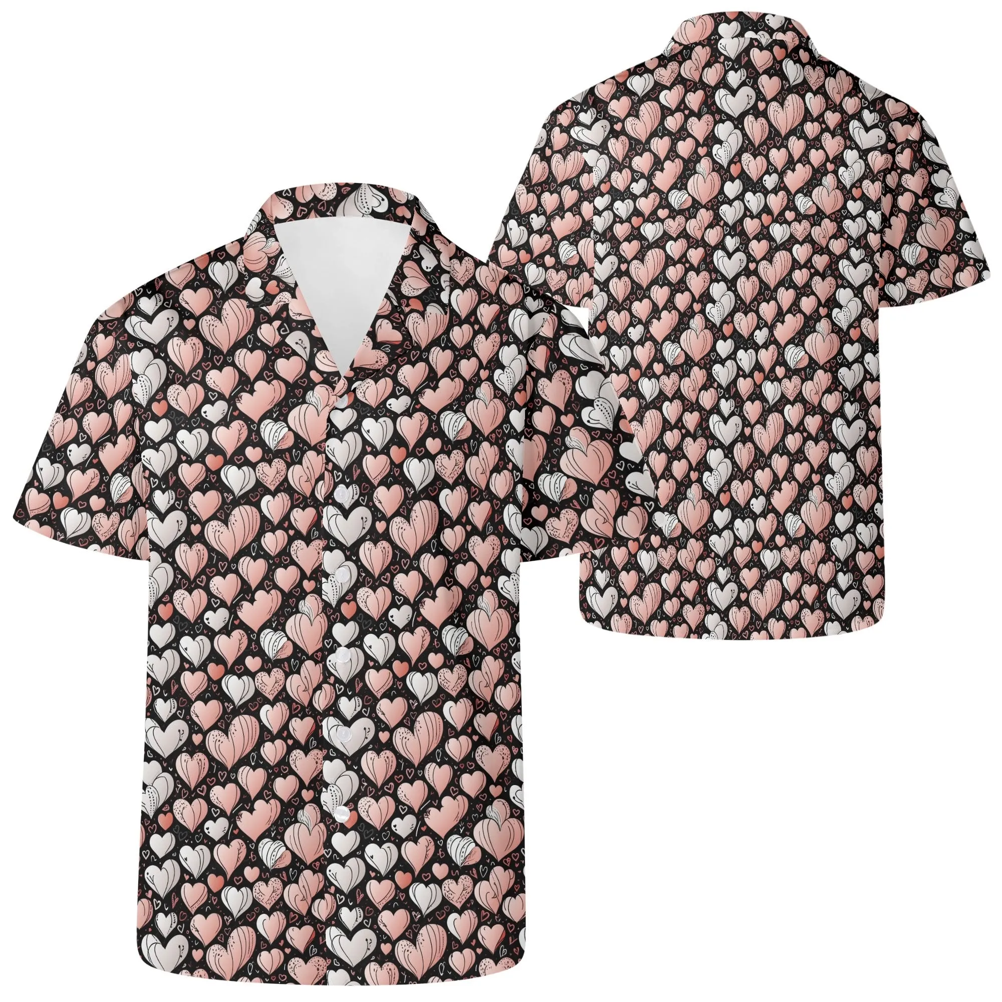 Pink Hearts Mens Casual Hawaiian Shirt