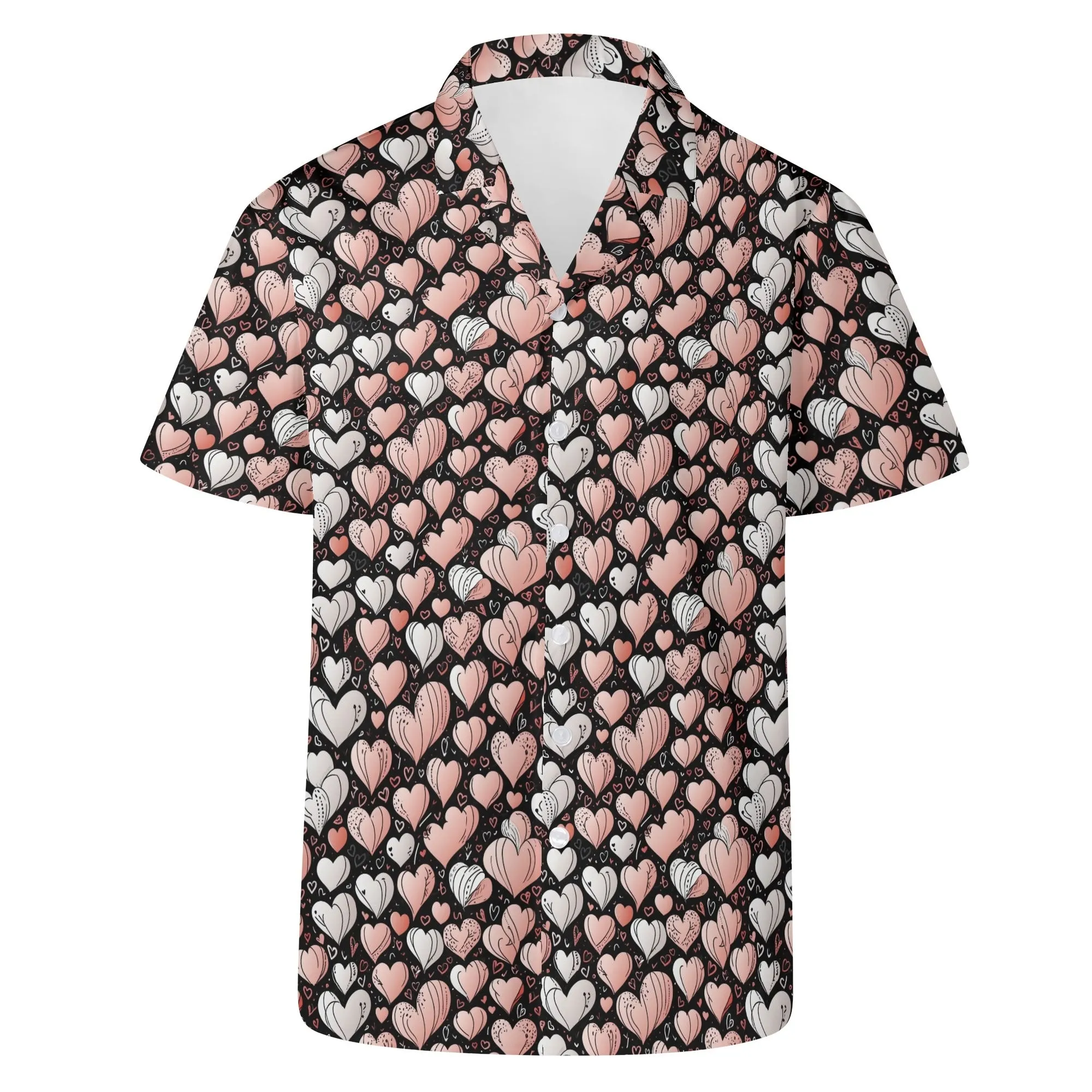 Pink Hearts Mens Casual Hawaiian Shirt