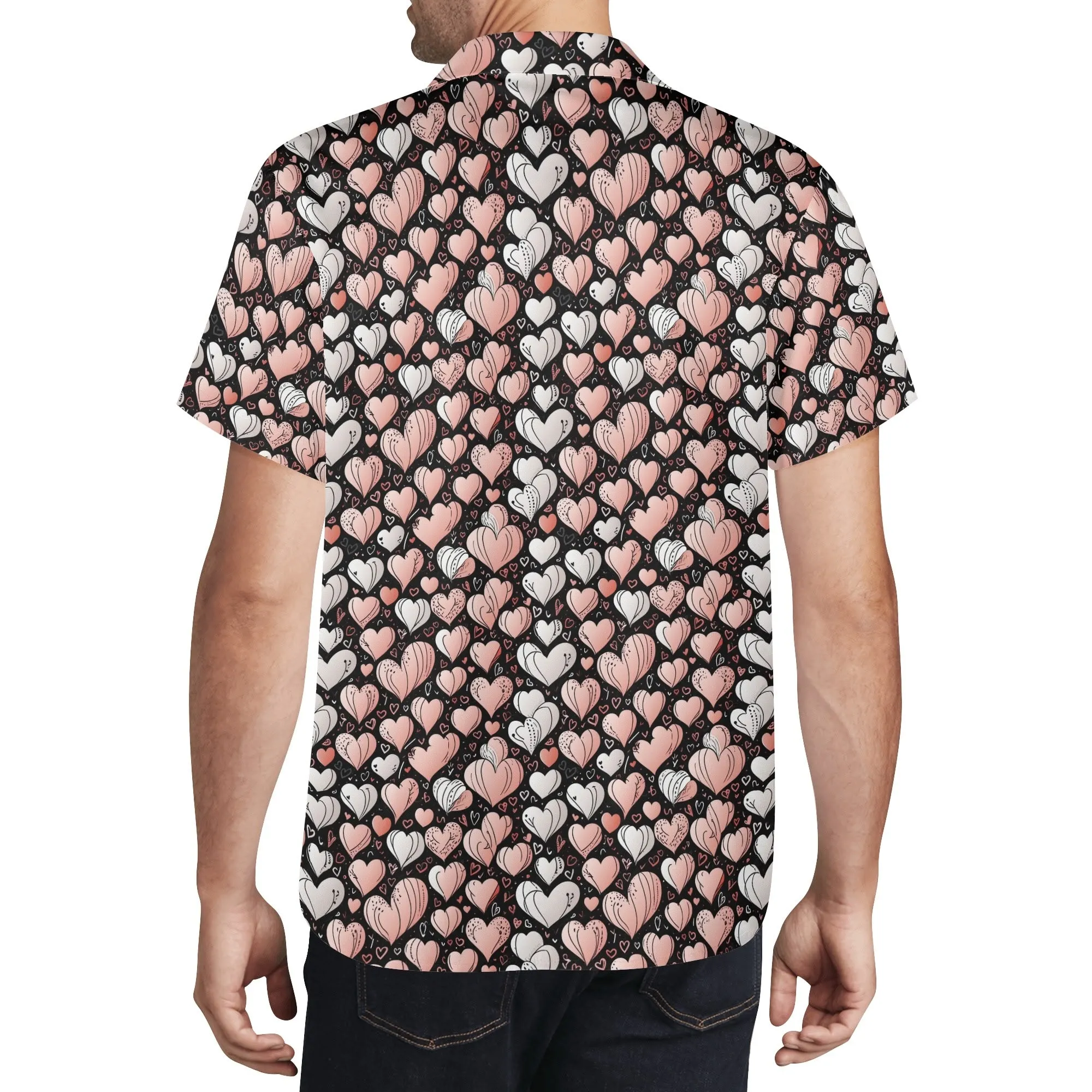 Pink Hearts Mens Casual Hawaiian Shirt