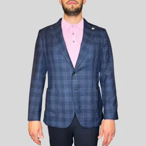 Plaid Check Patch Pocket Blazer - Navy