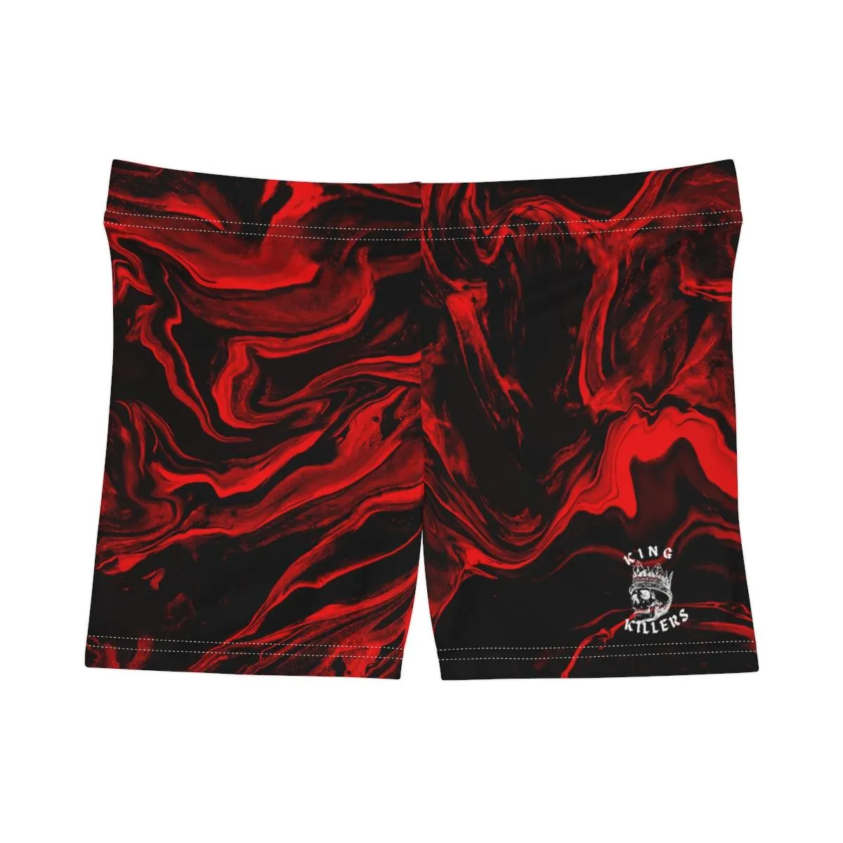 Red & Black Swirl High Waisted Shorts