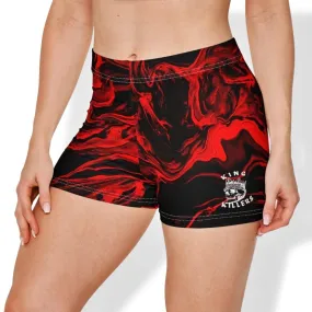 Red & Black Swirl High Waisted Shorts